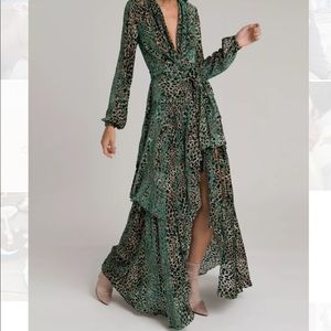 PatBo Burnout Velvet Maxi Green Leopard Dress